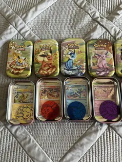 Pokemon Eeveelutions Prismatic Evolutions 8 Mini Tin Set Promos W/ Tokens Cards - Image 2