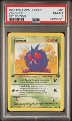 1999 POKEMON TCG Venonat #63 1ST Edition PSA 8 JUNGLE VINTAGE NEW SLAB - Image 1