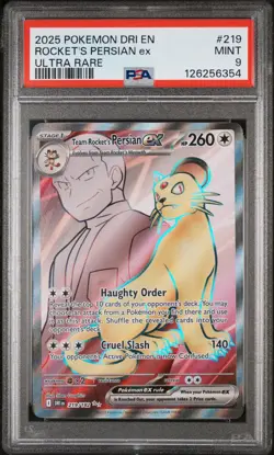 2025 Pokemon Dri EN-Destined Rivals Rocket's Persian EX #219 Ultra Rare PSA 9 - Image 1