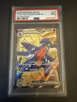 2025 POKEMON DRI EN-DESTINED RIVALS ULTRA RARE #215 CYNTHIA'S GARCHOMP EX PSA 9 - Image 1