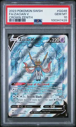 2023 POKEMON SWORD & SHIELD CROWN ZENITH #GG48 FULL ART/ZACIAN V PSA 10 - Image 1