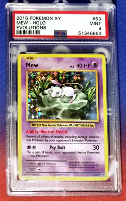 2016 Pokemon XY Evolutions 53/108 Mew Holo PSA 9 Mint - Image 3