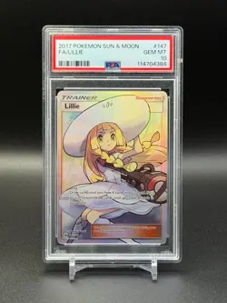 Pokemon Lillie Full Art 147/149 SM Base Set PSA 10 GEM - Image 1