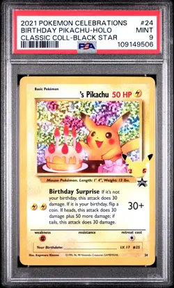 2021 POKEMON CELEBRATIONS CLASSIC COLL #24 BIRTHDAY PIKACHU-HOLO PSA 9 - Image 1