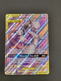 2019 Pokemon TCG Sun and Moon Unified Minds #222 Mewtwo & Mew GX Full Art - Image 1