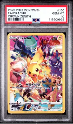 Pokemon Pikachu TCG Full Art Secret Rare Holo Card 160/159 Crown Zenith PSA 10 - Image 1