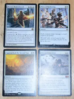 MTG 4 White Rare Sorcery Heroes Remembered, Wave of Reckoning, Devout Invocation - Image 2