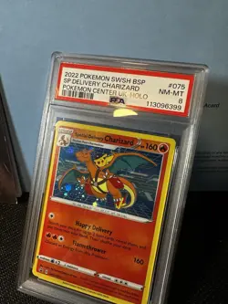 2022 POKEMON SWSH BLACK STAR PROMO #075 SPECIAL DELIVERY CHARIZARD-HOLO PSA 8 - Image 2