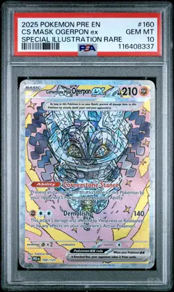 2025 POKEMON PRE EN-PRISMATIC EVOLUTIONS #160 CORNERSTONE MASK OGERPON EX PSA 10 - Image 1