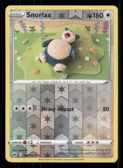 Snorlax Crown Zenith #109/159 Rare Reverse Holo Pokemon LP - Image 1