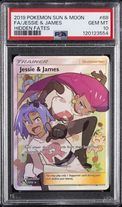 2019 POKEMON SUN & MOON HIDDEN FATES #68 FULL ART/JESSIE & JAMES PSA 10 - Image 1
