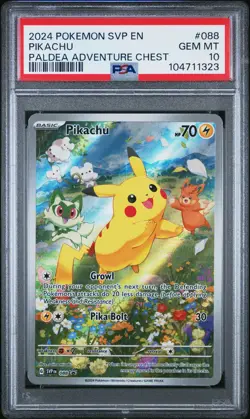 2024 POKEMON SVP EN-SV BLACK STAR PROMO PALDEA ADVENTURE CHEST PIKACHU PSA 10 - Image 1