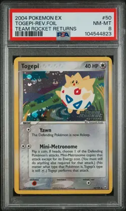 2004 POKEMON EX TEAM ROCKET RETURNS #50 TOGEPI-REVERSE FOIL PSA 8 - Image 1
