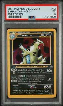 2001 POKEMON NEO DISCOVERY 1ST ED #12 TYRANITAR-HOLO PSA 5 - Image 1
