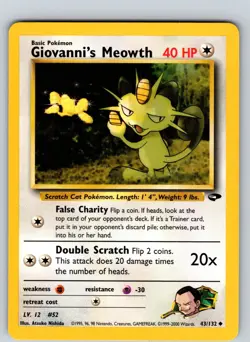 Giovanni's Meowth 43/132 2000 Gym Challenge Unlimited Regular Uncommon - Image 1
