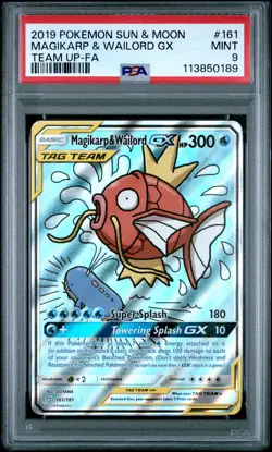 2019 POKEMON SUN & MOON TEAM UP #161 FULL ART/MAGIKARP & WAILORD GX PSA 9 - Image 1
