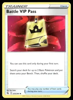 2021 Fusion Strike Set Pokemon Card 225 Battle VIP Pass NM - Image 1
