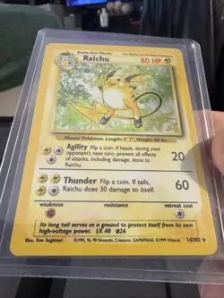 Raichu 14/102 Base Set Unlimited Holo Rare 1999 WOTC Pokemon TCG Card LP B28 - Image 3