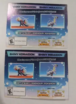 Two Pokemon Shiny Koraidon or Miraidon Scarlet/Violet GameStop Promo Code Card - Image 1