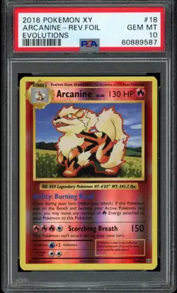 2016 Pokemon XY Evolutions Reverse Foil Holo Arcanine #18 Rare eBay 1/1 PSA 10 - Image 1