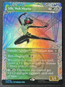 Silk, Web Weaver (Borderless) (Foil) 0215 (R) MTG Marvel's Spider-Man (SPM) * - Image 1