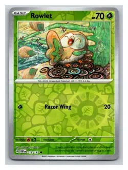 Pokemon TCG Rowlet S&V Obsidian Flames 013/197 Reverse Holo Common Card PP14 - Image 1