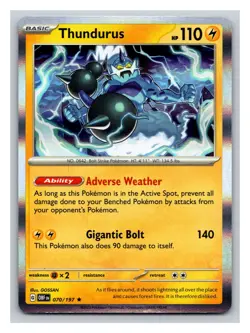 Thundurus 070/197 Holo Rare Scarlet & Violet Obsidian Flames Pokemon Card PP13 - Image 1