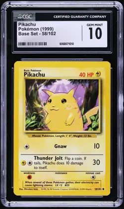 CGC 10 Pikachu Base Set 1999 Pokemon Card #58 - Image 1