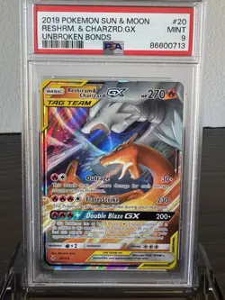 Pokemon Sun and Moon Unbroken Bonds Reshiram Charizard GX Card #20/214 Psa 9 - Image 1