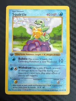Pokemon TCG Squirtle 63/102 Base Set 1st Edition Shadowless VLP - Image 1