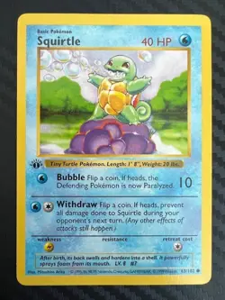 Pokemon TCG Squirtle 63/102 Base Set 1st Edition Shadowless LP - Image 1