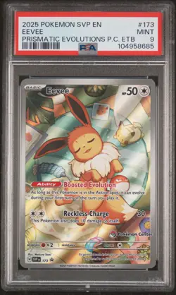 2025 POKEMON PRISMATIC EVOLUTIONS POKEMON CENTER ETB PROMO SVP #173 EEVEE PSA 9 - Image 1