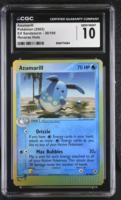 CGC 10 GEM MINT Azumarill 2003 EX Sandstorm 30/100 Reverse Holo Pokemon Card - Image 1