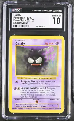 1999 Pokemon Base Set 50 Gastly Shadowless CGC 10 Gem Mint - Image 1