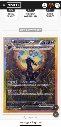 2025 Pokemon UMBREON EX 161/131 SIR Prismatic Evolutions - TAG 10 (965/1000) PSA - Image 5