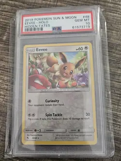 Eevee 48/68 Sun & Moon Hidden Fates Holo Rare Pokemon TCG Card 2019 PSA 10 Mint - Image 1