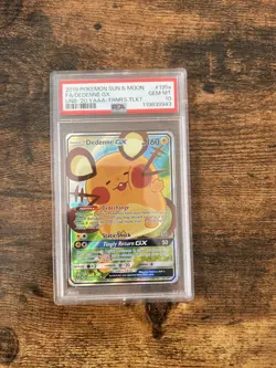 PSA 10 GEM MINT Pokemon Card Dedenne GX 195a/214 Sun Moon Trainers Toolkit - Image 1