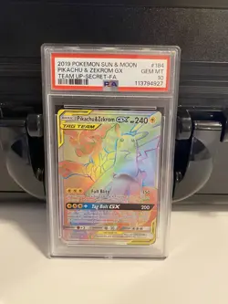 Pikachu Zekrom Gx Secret Rare Psa 10 2019 Pokemon Team Up Tag Team #184 Full Art - Image 2