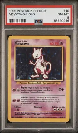 1999 Pokemon FRENCH Unlimited Base Set Mewtwo Holo 10/102 PSA 8 NM-MT - Image 1