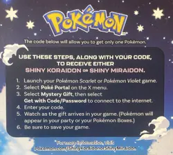 Shiny Koraidon or Shiny Miraidon Pokemon Scarlet Violet Code Card - Gamestop - Image 4