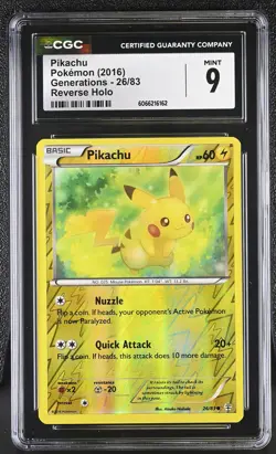 CGC 9 MINT Pikachu 2016 Generations 26/83 Reverse Holo Pokemon Card - Image 1