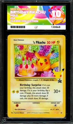 ACE 10 PERFECT Birthday Pikachu Celebrations 24 25th Anniversary POKEMON PSA - Image 1