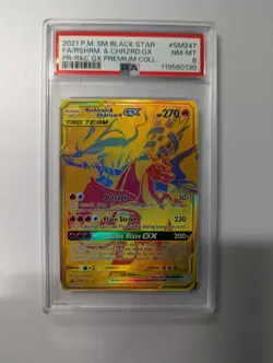 Pokemon 2021 Reshiram & Charizard GX SM247 Promo PSA 8 - Image 1