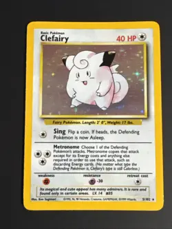 Vintage Pokemon TCG Clefairy Base Set Holo Unlimited Rare Card 5/102 WOTC - Image 1