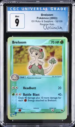 2003 POKEMON EX RUBY & SAPPHIRE REVERSE HOLO #16 BRELOOM CGC 9 - Image 1