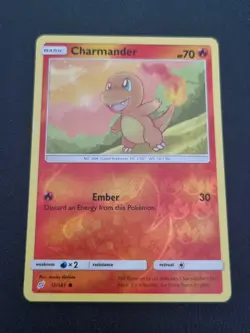 REVERSE HOLO Pokemon Card Sun & Moon Team Up TCG Card Charmander 12/181 - Image 1
