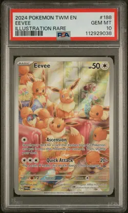 2024 POKEMON TWM EN-TWILIGHT MASQUERADE ILLUSTRATION RARE #188 EEVEE PSA 10 - Image 1