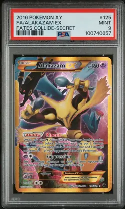 2016 POKEMON XY FATES COLLIDE SECRET #125 FULL ART/ALAKAZAM EX PSA 9 - Image 1