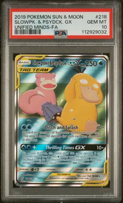 2019 POKEMON SUN & MOON UNIFIED MINDS #218 FULL ART/SLOWPOKE & PSYDUCK GX PSA 10 - Image 1
