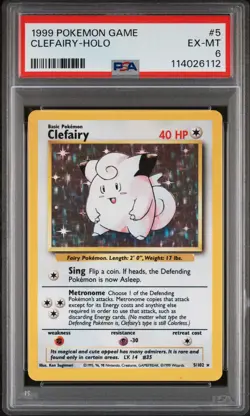 1999 POKEMON BASE SET UNLIMITED #5 CLEFAIRY-HOLO PSA 6 - Image 1